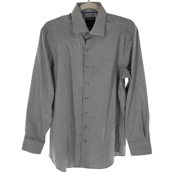 Proper Shirtings Men's Gray Striped Cotton Button Down Shirt - Picture 2 of 8